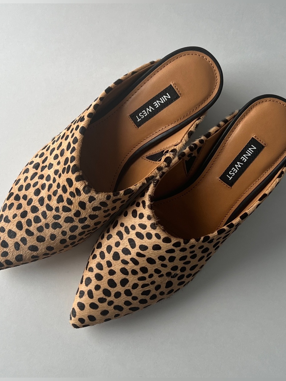 Nine West Leopard-Print Pointed-Toe Mules in Tan & Black - Picture 2 of 16